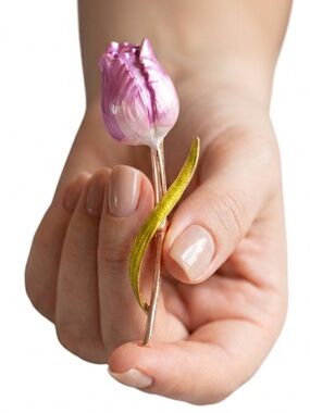 Pink Tulip Brooch Pin Floral Enamel Cottagecore NWT